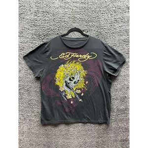 Ed Hardy By Christian Audigier Skull & Flowers Graphic T Shirt Black Men Size XL